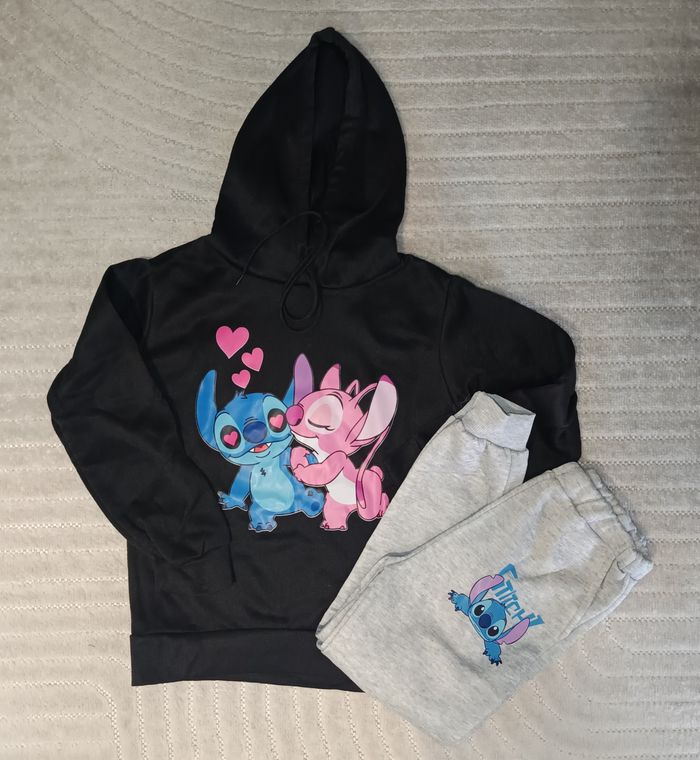 🍂Survêtement Angel Stitch noir et gris 8 ans "Bisou"