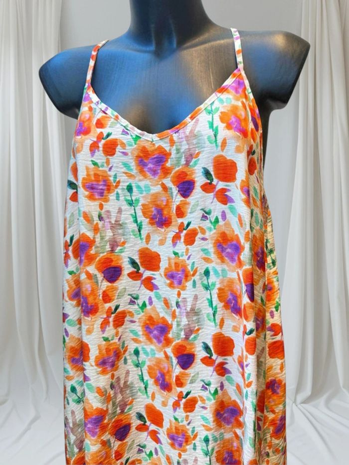Robe longue dos nue grande taille viscose fleuris blanc orange 42-46 - photo numéro 3