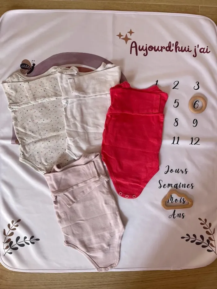 Lot de 4 bodies manches longues pour bébé fille, taille 9 mois. - photo numéro 2