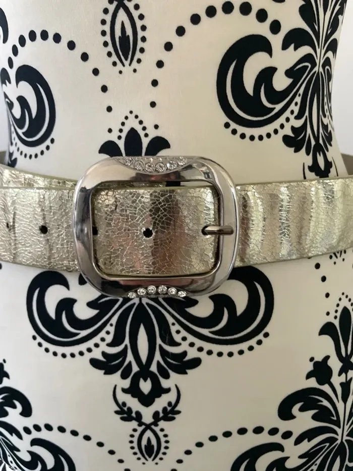 Ceinture dorée brillante boucle argentée et strass - Taille 85 - photo numéro 2