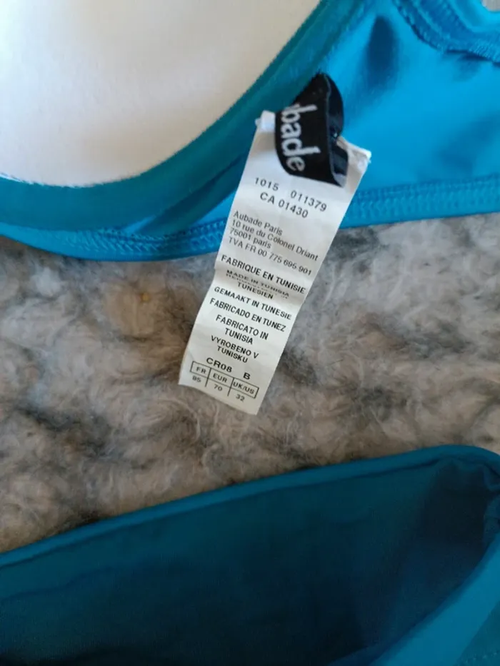 Magnifique maillot de bain Aubade deux pièces bleu turquoise neuf sans étiquette taille 1 et B85 - photo numéro 5