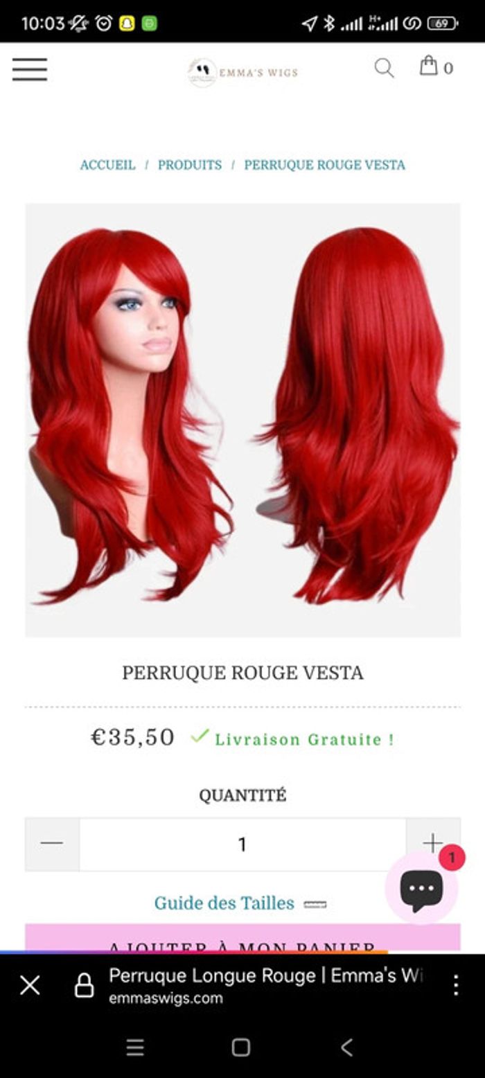 Perruque rouge 60 cm Emma Wigs - photo numéro 3