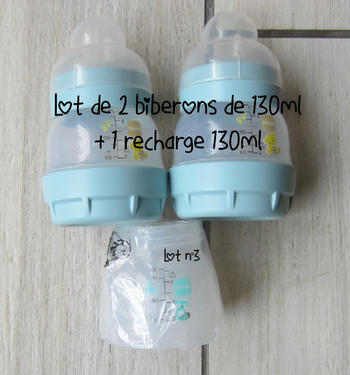 Lot de 2 biberons + 1 recharge 130 ml