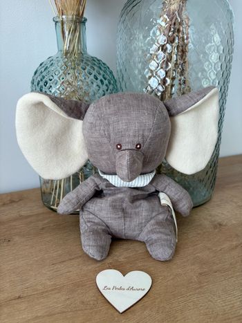 Peluche éléphant lin gris Abbas