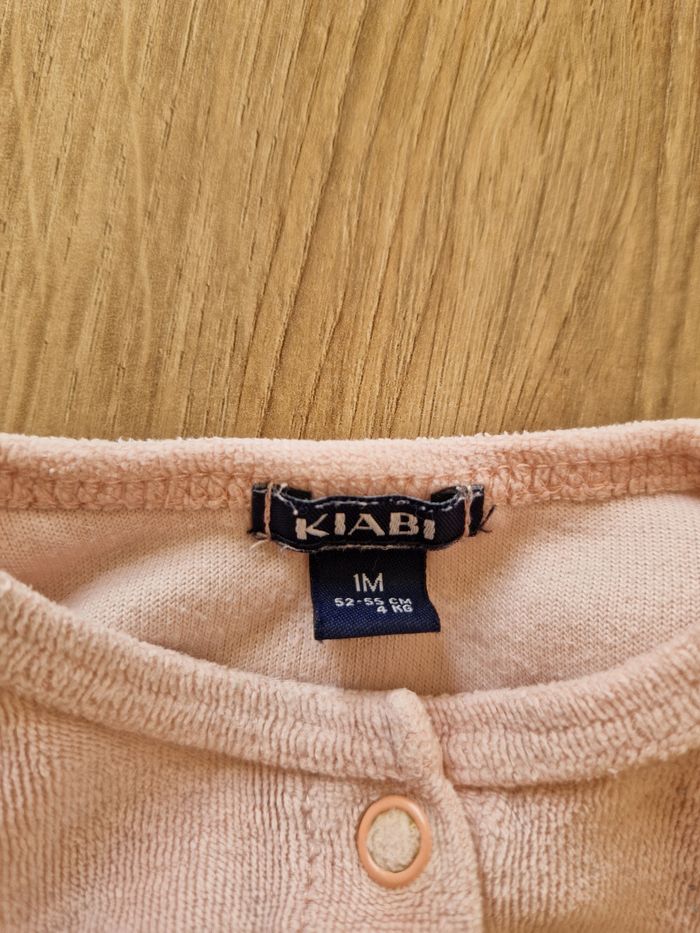 👶 Pyjama velours rose chat Kiabi – 1 mois / 56 cm – Très bon état - photo numéro 3