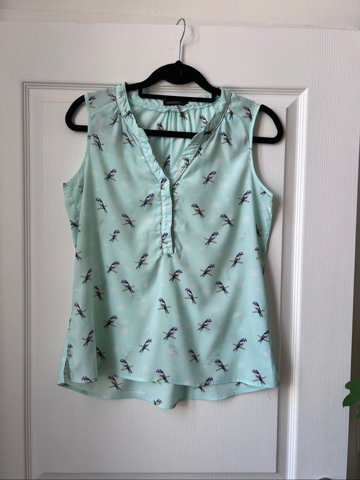 Blouse manches courtes, motifs  perroquets