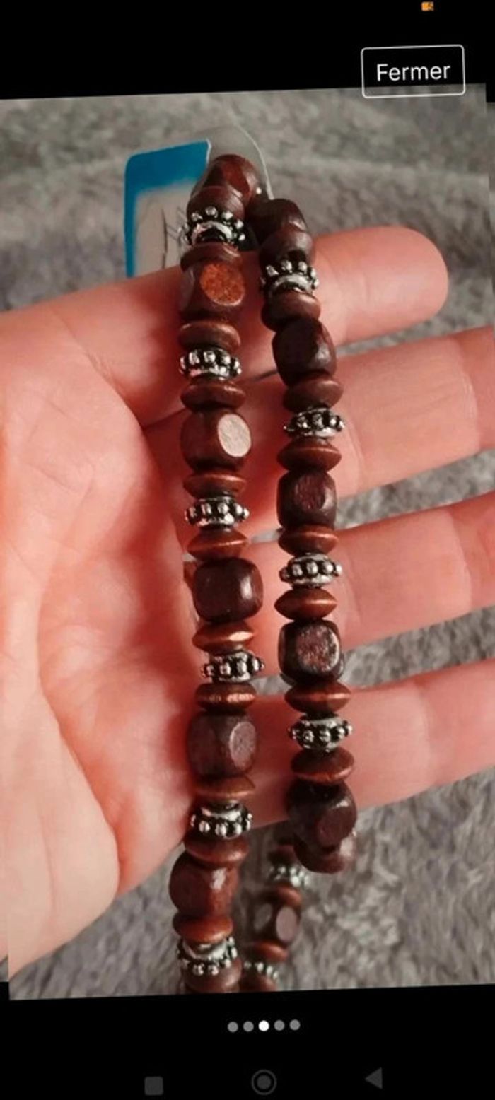 Ensemble collier bracelet marron élastique - photo numéro 3