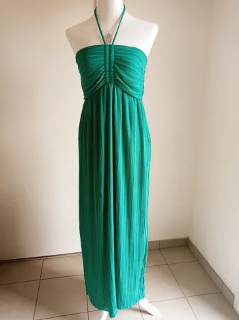 Robe verte bustier longue plissée avec attache cou T.M Charlior