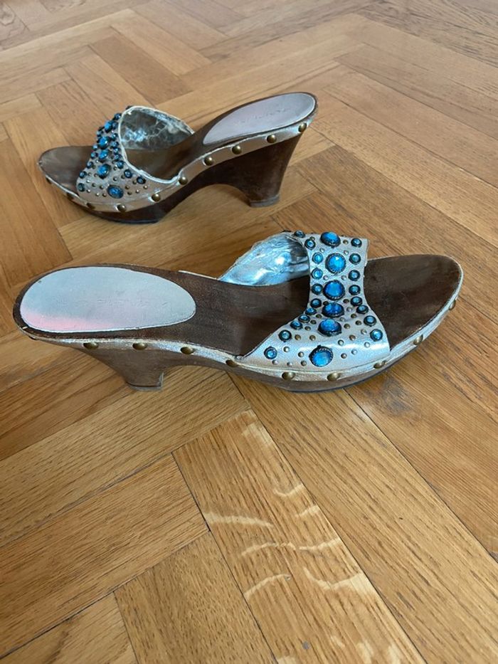 Sabot bois/argenté strass bleu Sophia taille 37 - photo numéro 5