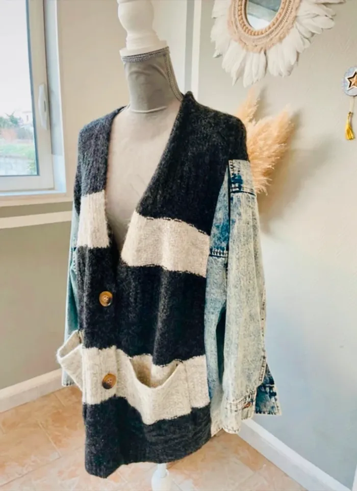 Veste en jean et laine oversize ultra tendance Taille unique - photo numéro 2