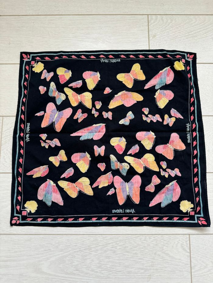 Foulard carré Sylvain Lefebvre noir et papillons multicolores - photo numéro 3
