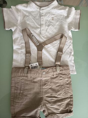 Ensemble chic 3 pièces : Polo et short à bretelles - 9 mois