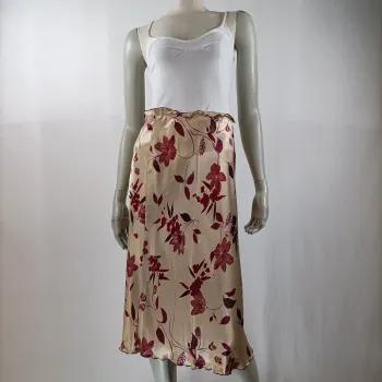Jupe midi satinée à fleurs bordeaux et violettes – taille 40 – Caroll made in France A976