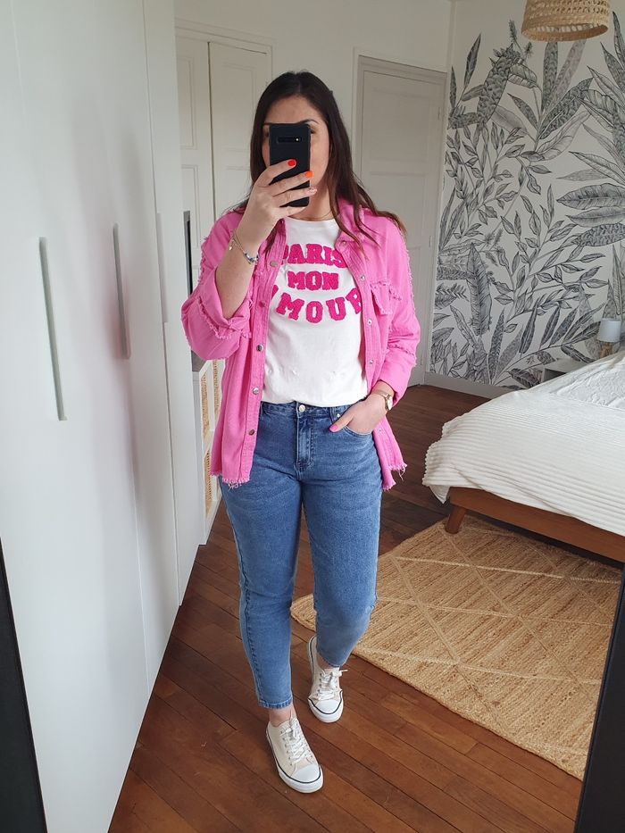 T-shirt Paris mon amour blanc/fushia Taille S/M - photo numéro 5