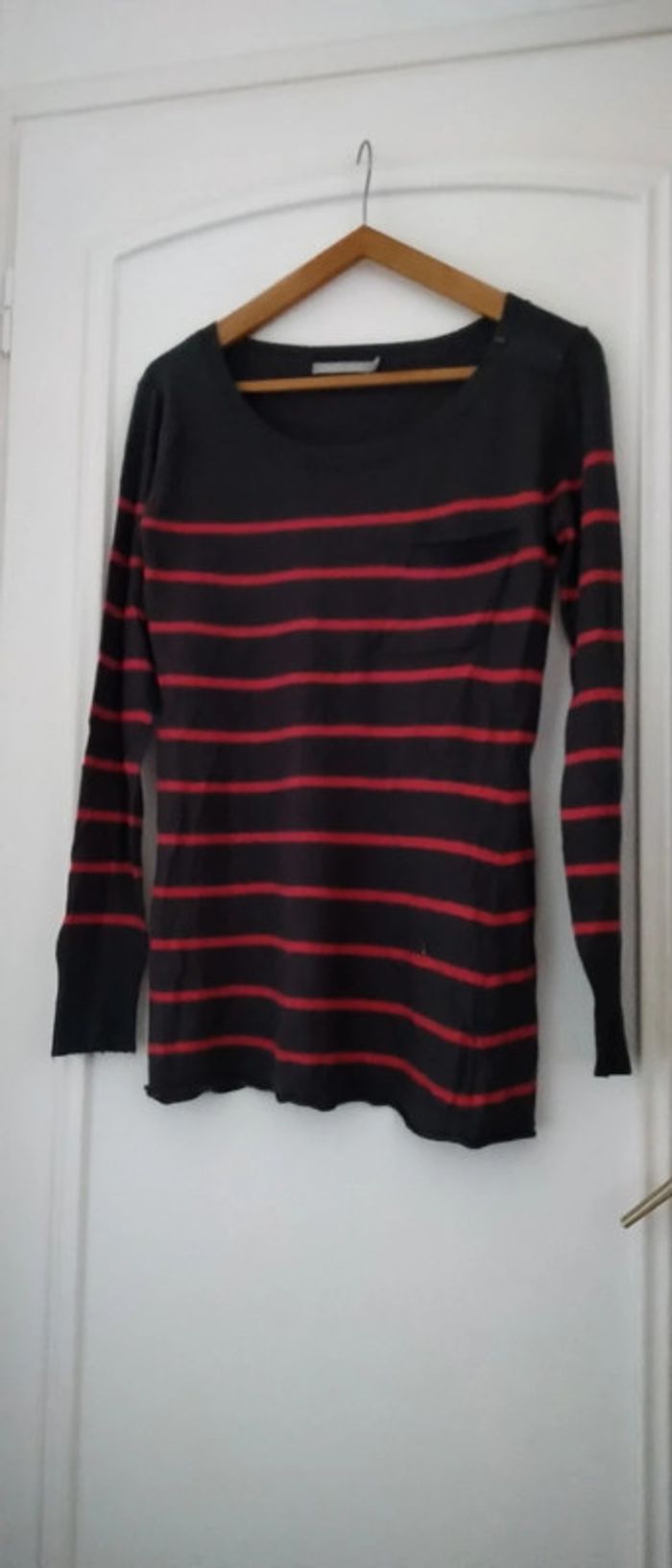 Pull long à rayures avec poche et fermeture éclair gris femme 3 suisses - photo numéro 2