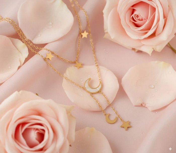 Collier doré lune et étoiles en acier inoxydable - photo numéro 3