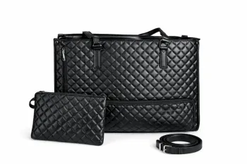 Sac cabas noir matelassé grand format + pochette + bandoulière – style cuir – très pratique Neuf san