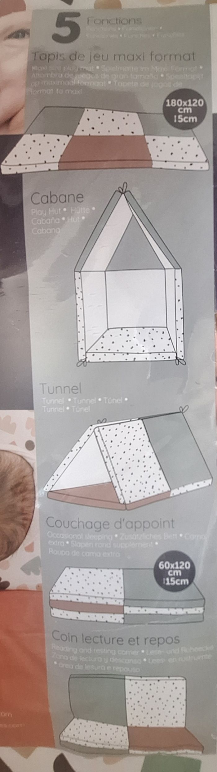 Maxi tapis d'éveil évolutif 5 en 1 Tinéo taille 120×180cm - photo numéro 3