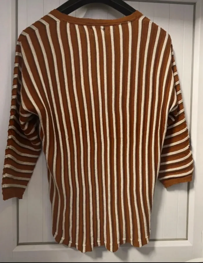 Pull léger rayé camel et blanc Season neuf taille S/M - photo numéro 6