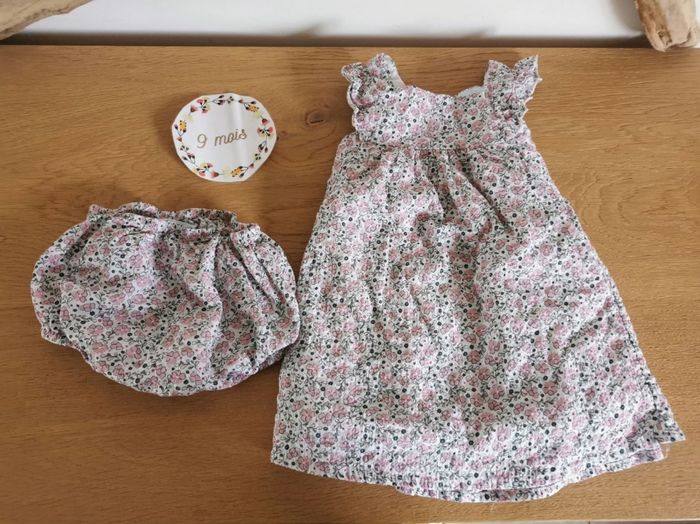 Robe liberty et culotte bloomer bébé fille 9mois obaibi tbe