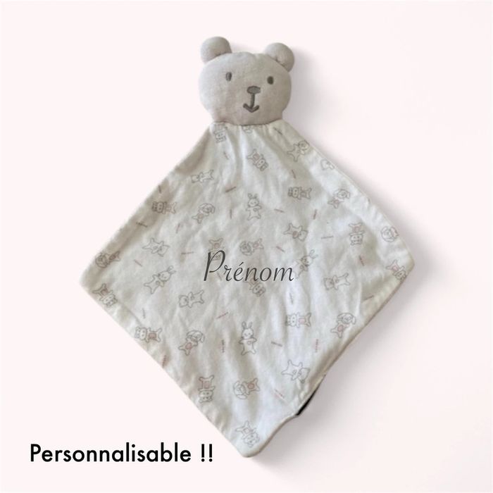Peluche doudou plat 30cm cocoon ours rose et blanc très bon état - photo numéro 5