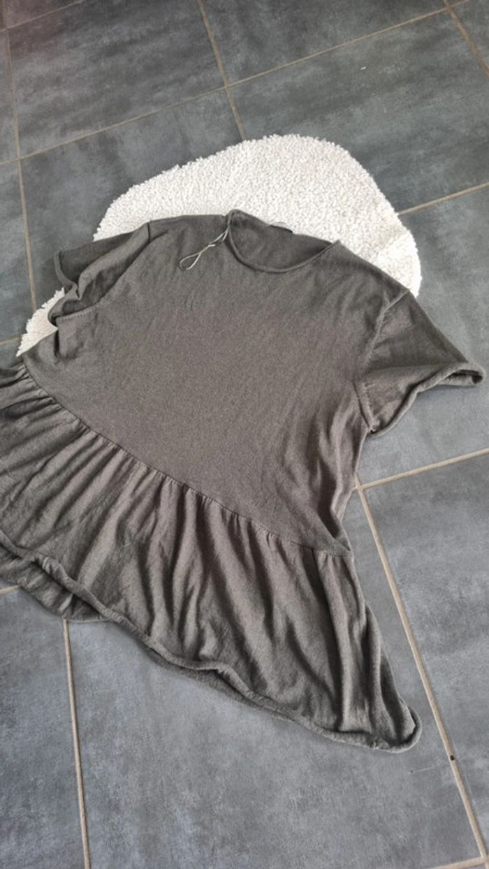 Haut tee shirt Zara kaki souple L maille oversize asymétrique