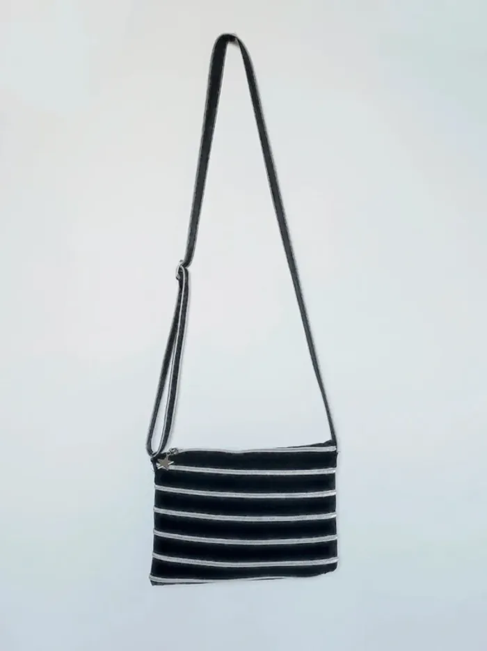 Sac à main bandoulière zip noir argent y2k / Creazip - 25×17×6cm