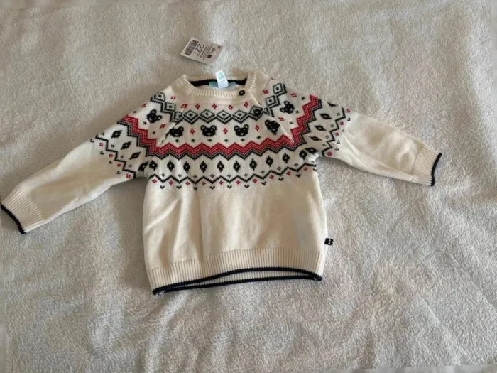 Pull bébé tricoté à motifs oursons et géométriques – Obaïbi, 12 mois - photo numéro 2