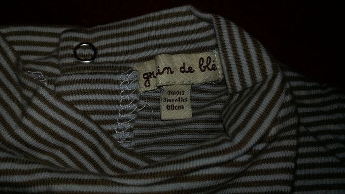 Sous pull marron bleu rayé 3 mois garçon Grain de blé - photo numéro 3