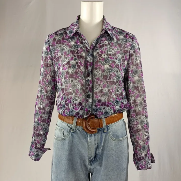 Chemise fluide à fleurs violettes Betty Barclay, coupe longue, légère, taille 36 A1223 - photo numéro 2