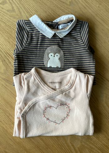 lot 2 body manches longues col Claudine bébé 6 mois