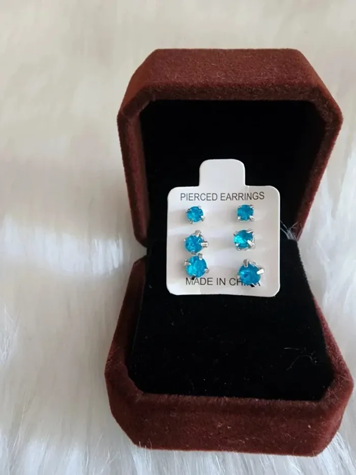 💎Boucles d'oreilles 3 paires Zirconium Turquoise 💎