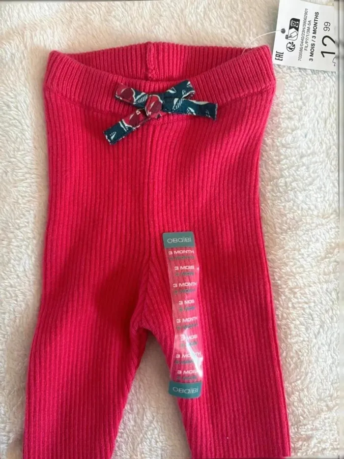 Legging bébé fille rouge côtelé Obaïbi – 3 mois - photo numéro 3