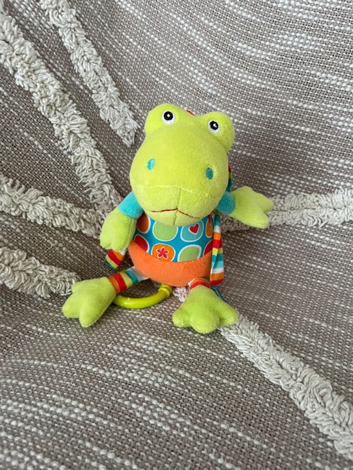 Peluche doudou musical 18cm babysun grenouille vert et orange très bon état