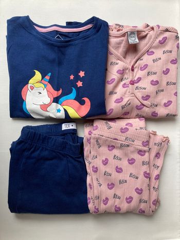 Lot 2 pyjamas fille 5-6 ans - Tex Licorne & Veritas Bisous