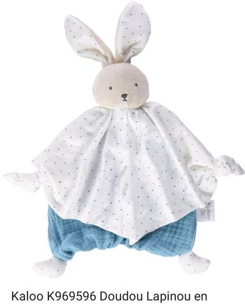 doudou peluche lapin blanc bleu  lapinou blanc bleu Kaloo d'occasion  lapin lapine lapereau plat semi plat 
