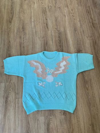Pull tricoté femme – Bleu turquoise 🧶 Taille estimée : M Bon état avec quelques petites taches