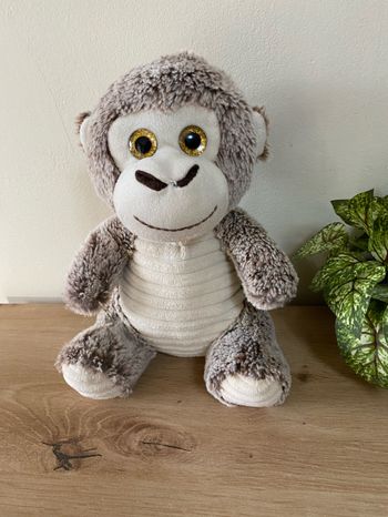 Doudou peluche singe marron écru côtelé max sax