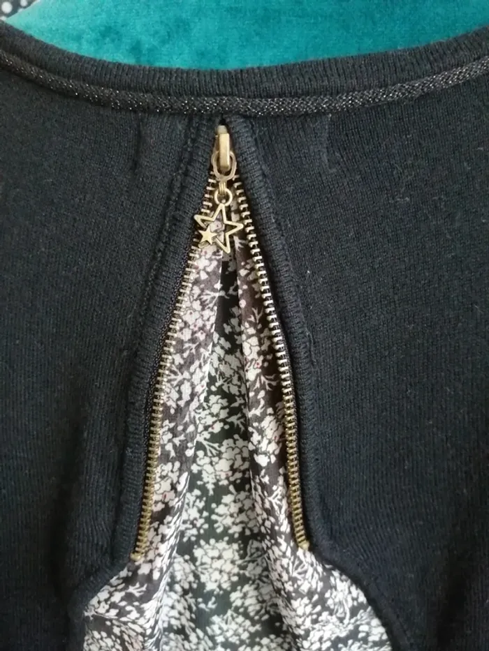 Tee-shirt noir bi matière pull et voile fleuri dans le dos avec fermeture / season / (M) - photo numéro 8