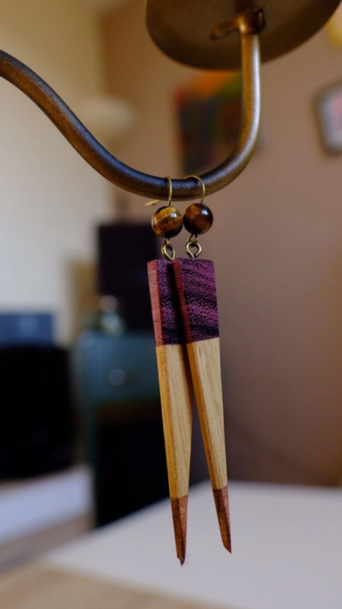 Boucles d'oreilles hêtre et amarante - photo numéro 2