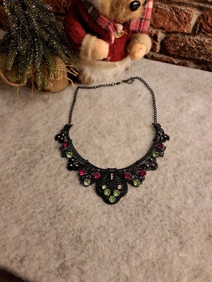 Collier gothique noir strass multicolore - photo numéro 8
