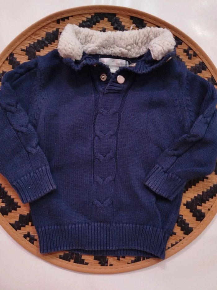 Pull  sweat tricot bébé 6 mois garçon col aviateur sherpa - photo numéro 4