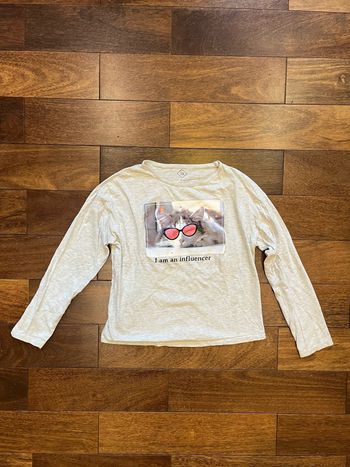 t-shirt manches longues gris chat 11-12 ans tex