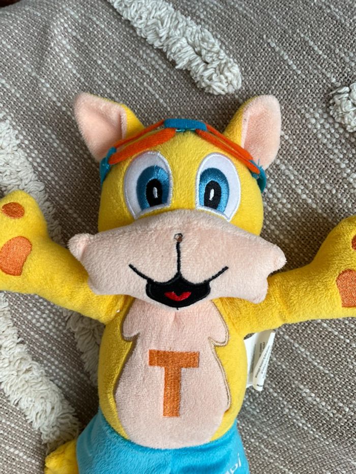 Peluche doudou 32cm tohapi chat jaune et bleu très bon état - photo numéro 2