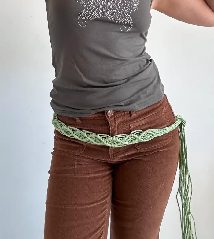 Ceinture verte anis tressée Y2K années 2000 vintage à nouer