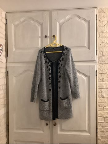 Gilet long gris et noir