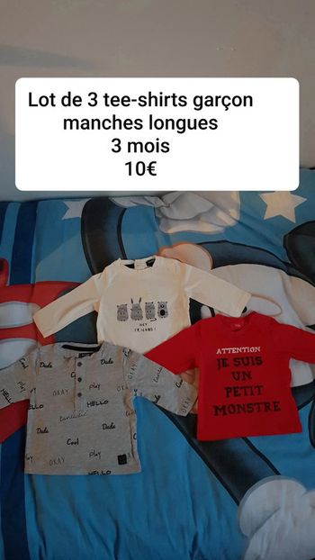 Lot de 3 tee-shirts garçon manches longues taille 3 mois