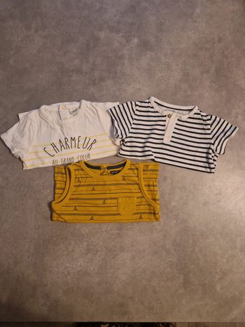 Lot 3 Tee-shirt manche courte été bébé garçon blanc marinière T18mois TBE tape à l'œil kiabi