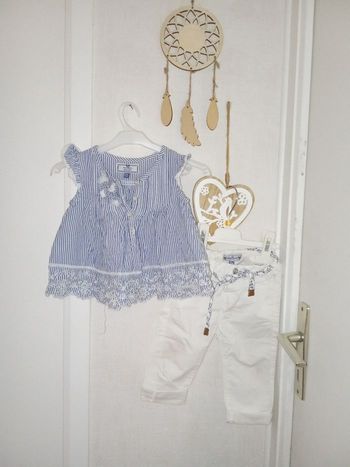 Ensemble mi saison été bébé fille 9 mois marque mayoral baby girls blouse, tunique pantalon blanc