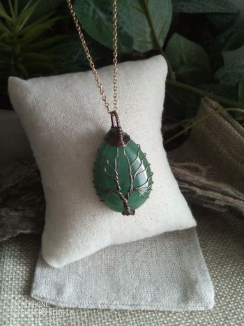 Collier aventurine verte, pierre naturelle et arbre de vie